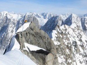 Darren Vonk on the ridge traverse to the summit of Angel Peak, photo by K.Irwin